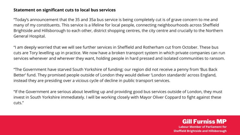 Statement on cuts to local bus services.